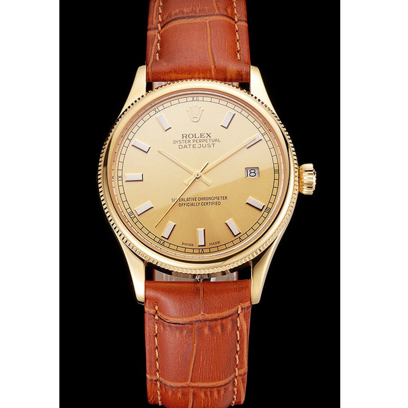 Good Copy Rolex Watches Light Brown Case Leather Dial Swiss Gold Gold Rolex Datejust Strap 0613